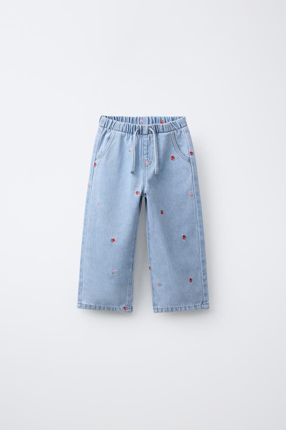 EMBROIDERED STRAWBERRY WIDE-LEG JEANS - Blue by Zara - Image 0