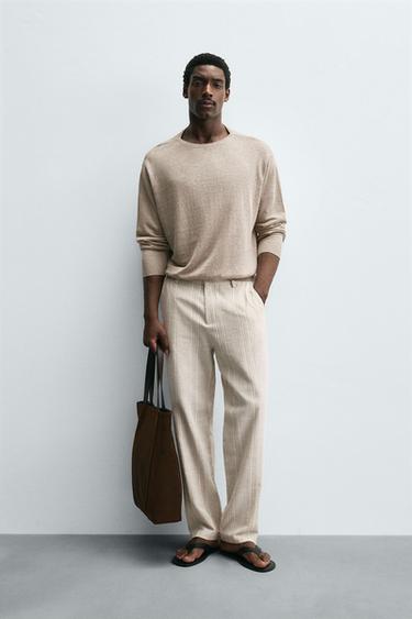 STRIPED REGULAR FIT TROUSERS - Oyster-white by Zara - Image 0