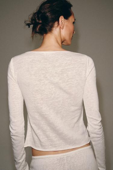RUSTIC BUTTON-UP T-SHIRT - Ecru by Zara