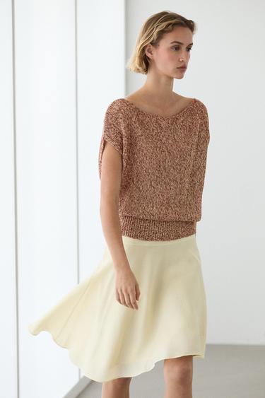 Zara Cotton blend knit top with ribbed hem - Brick