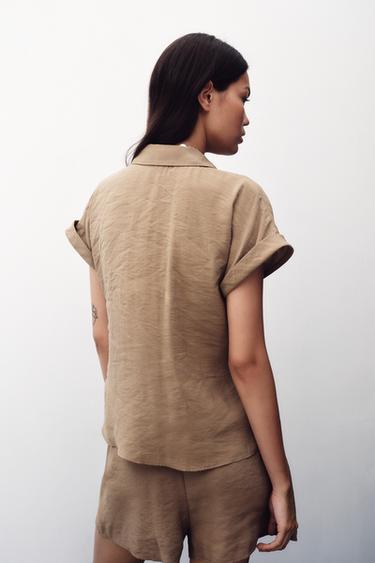 SHORT SLEEVE KNOT SHIRT - Brown / Taupe by Zara - Image 5