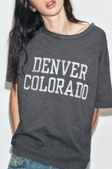 OVERSIZE RIPPED SLOGAN T-SHIRT - Charcoal by Zara