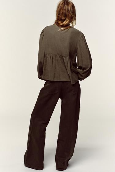 BLOUSE DEVANT BRODÉ - Kaki foncé de Zara - Image 4