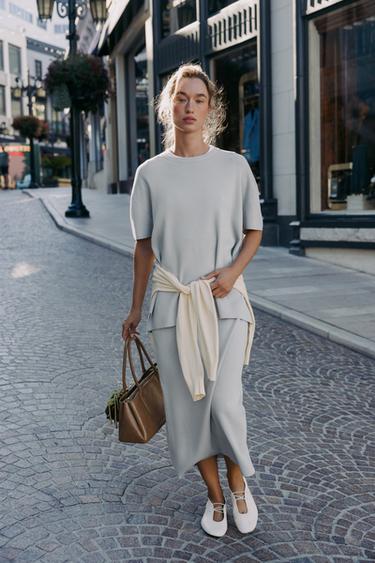 PLAIN KNIT MIDI SKIRT - Pearl grey by Zara