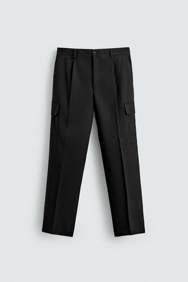PANTALON CARGO À PLIS - Noir de Zara