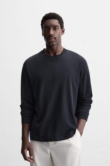 LONG SLEEVE T-SHIRT - Dark navy by Zara - Image 1