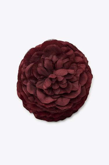 Zara WOVEN FLORAL HAIR CLIP - Burgundy