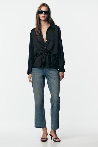 CAMISA SATINADA NUDO - Negro de Zara