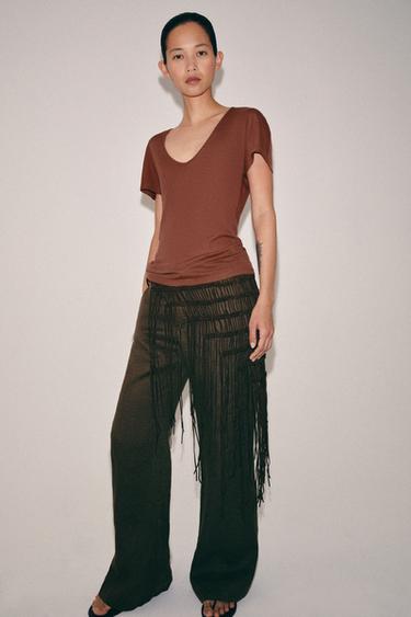 تيشرت منسدل بأكمام قصيرة - وردي طباشيري الخاص بـ Zara