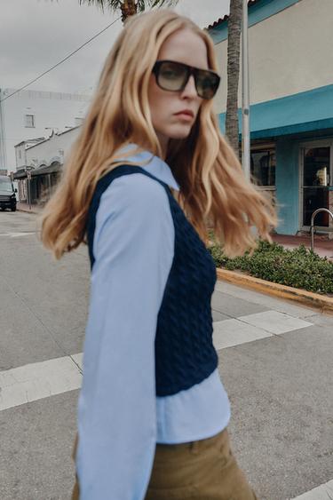 CONTRAST POPLIN SHIRT - Navy blue by Zara