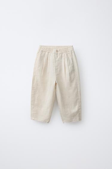 100% LINEN PLEATED TROUSERS - Light beige by Zara