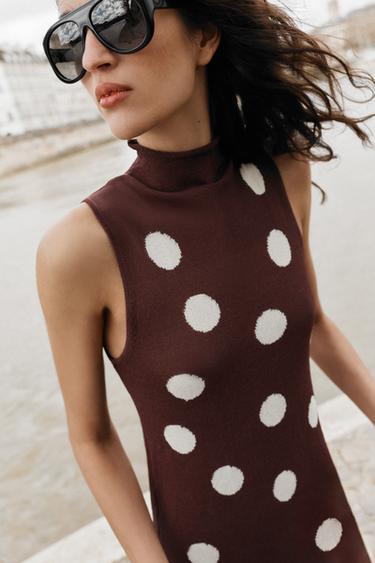 POLKA DOT KNIT DRESS - Brown / Ecru by Zara