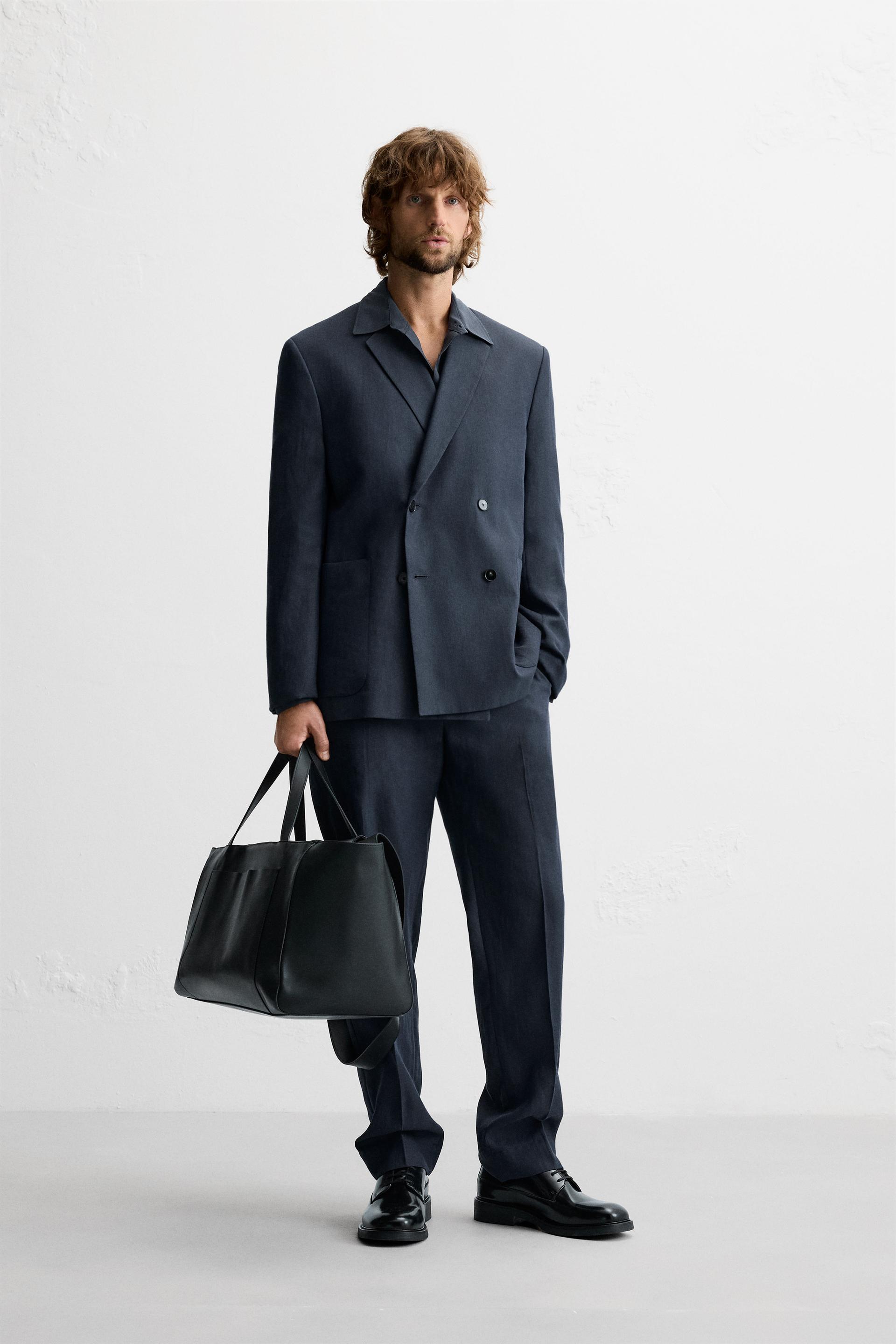 HERRINGBONE SUIT TROUSERS - Navy blue | ZARA United Kingdom