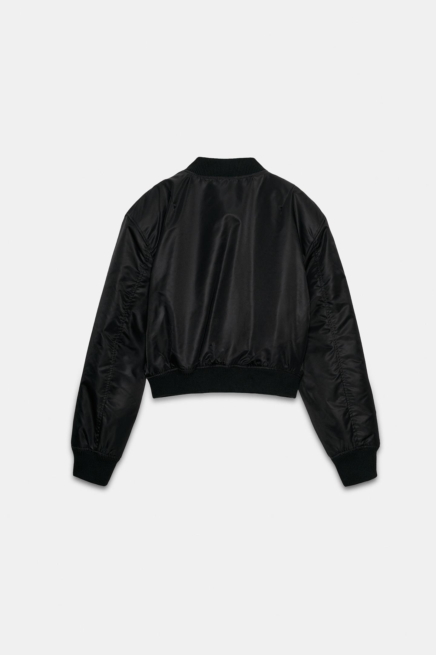 Женская куртка Zara Water-Repellent Bomber Jacket with Shoulder Pads, цвет: Чёрный — фото 7