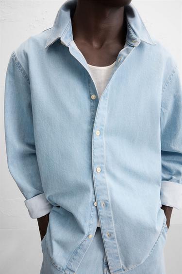 REGULAR FIT DENIM SHIRT - Sky blue by Zara - Image 5