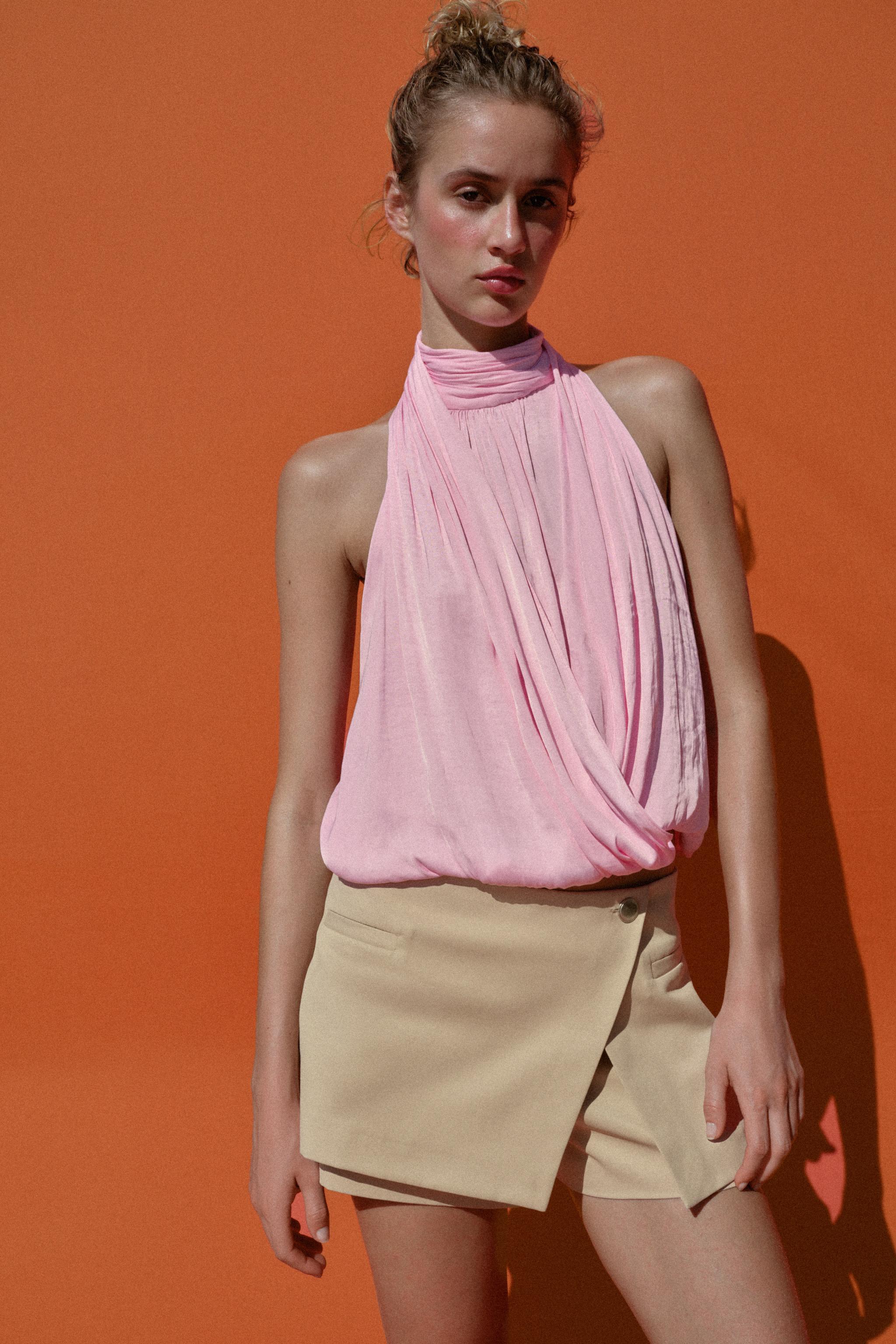 LOW-RISE WRAP SKORT — Sand