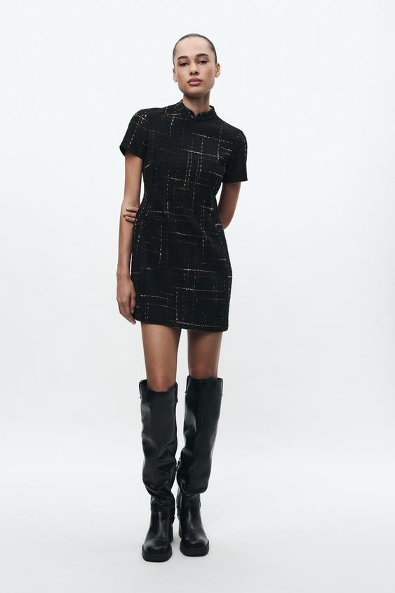 ZW COLLECTION SHORT TEXTURED DRESS - Black | ZARA New Zealand