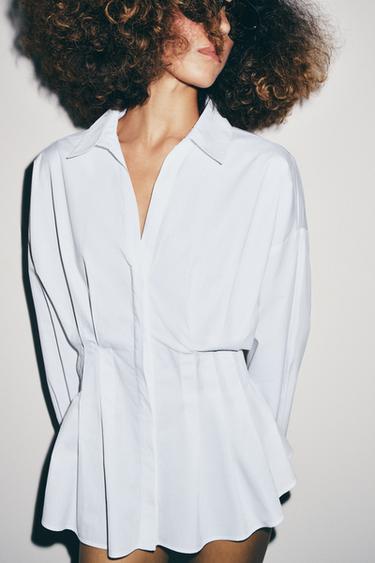 Zara PLEATED POPLIN SHIRT - White