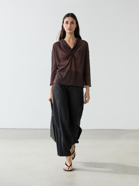 Linen blend shirt with cowl neckline from Zara - $100