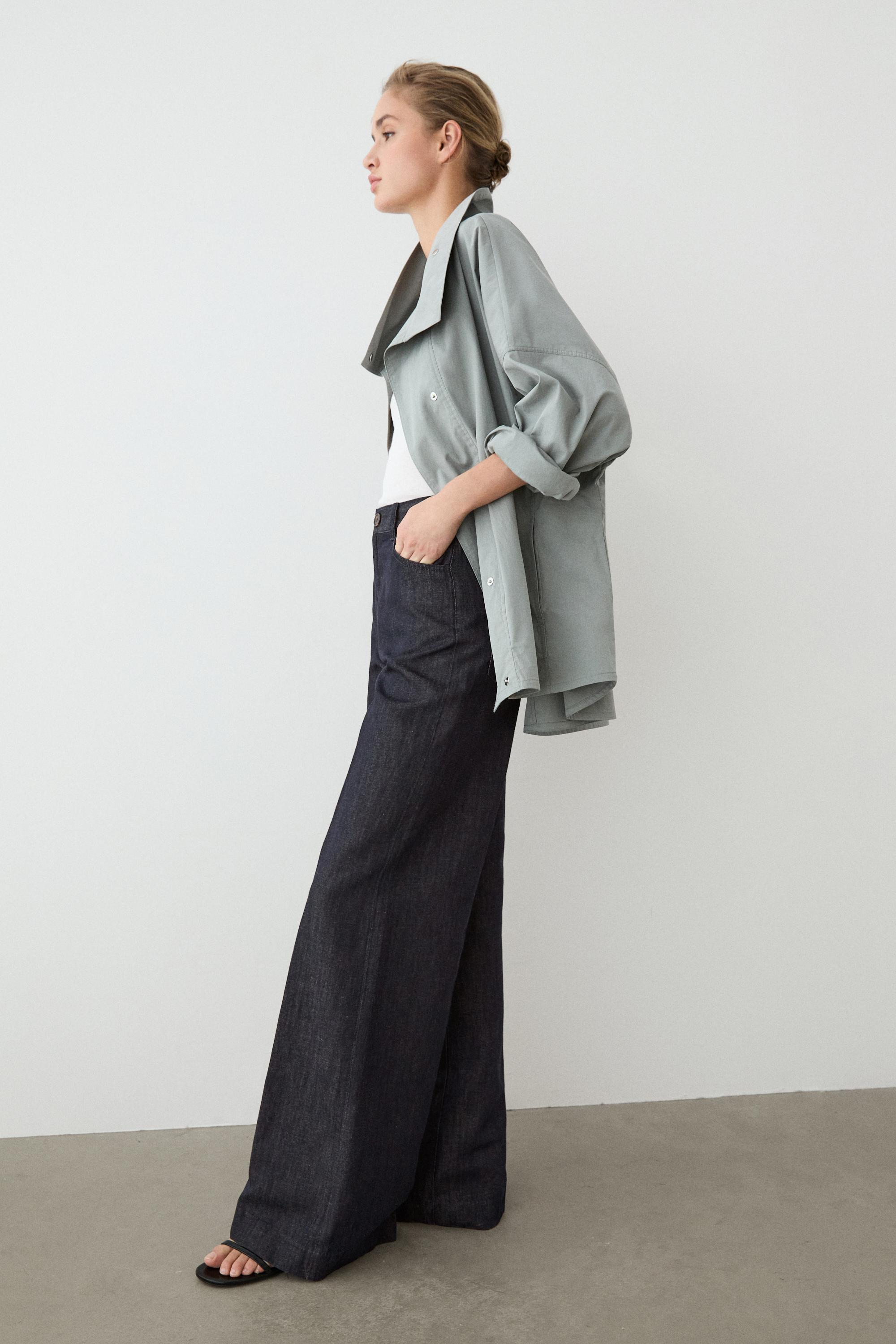 High-waist palazzo denim pants co-ord — Blue