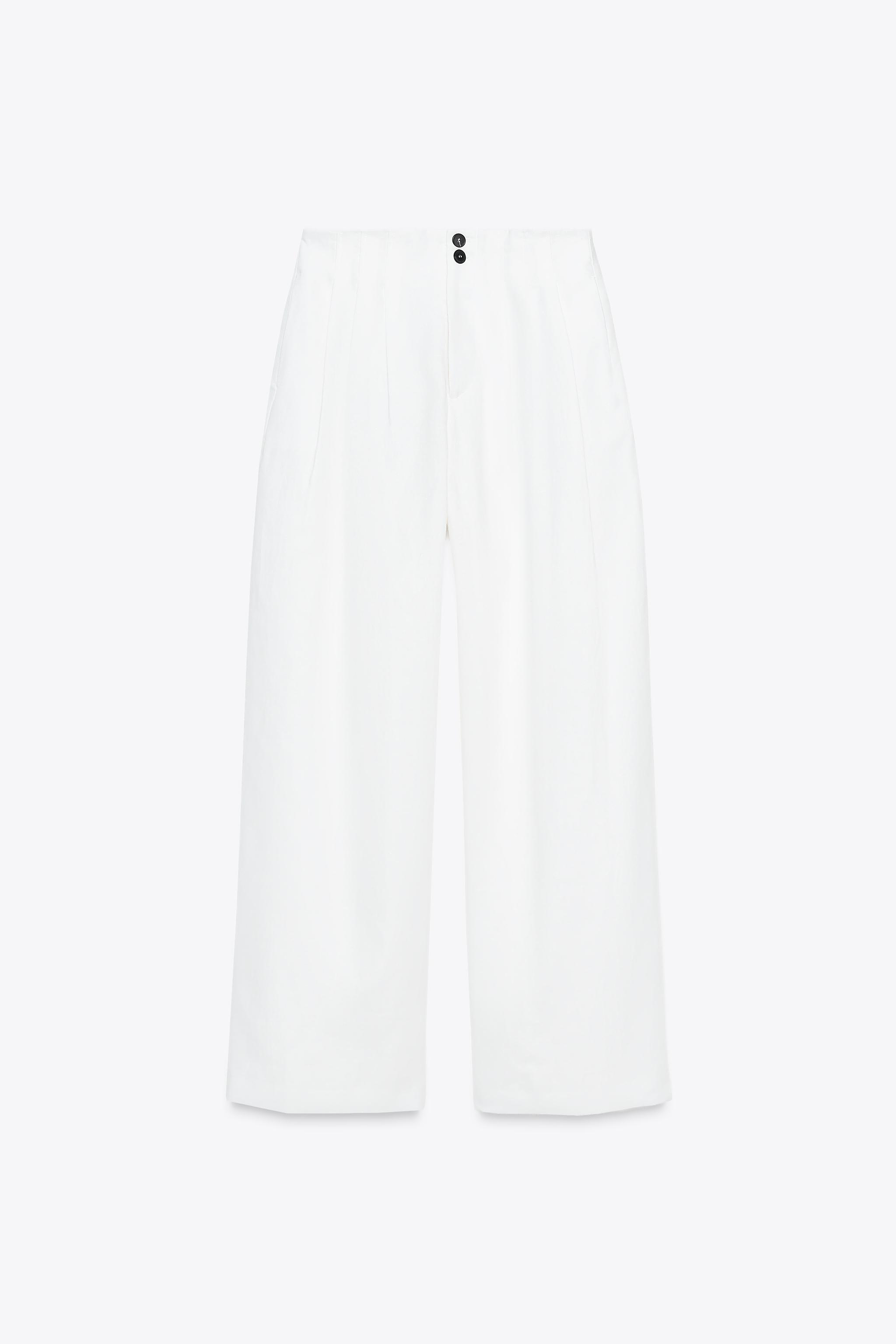 リネン100% パンツ ZW COLLECTION - ホワイト | ZARA Japan / 日本