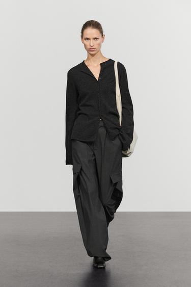 Wool-blend knit cardigan with buttons — Anthracite grey 1
