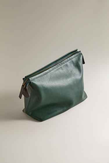 LEATHER TRAVEL WASH BAG - Green by Zara - Image 1