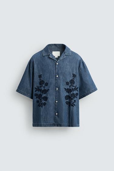 CONTRAST EMBROIDERY DENIM SHIRT - Blue by Zara
