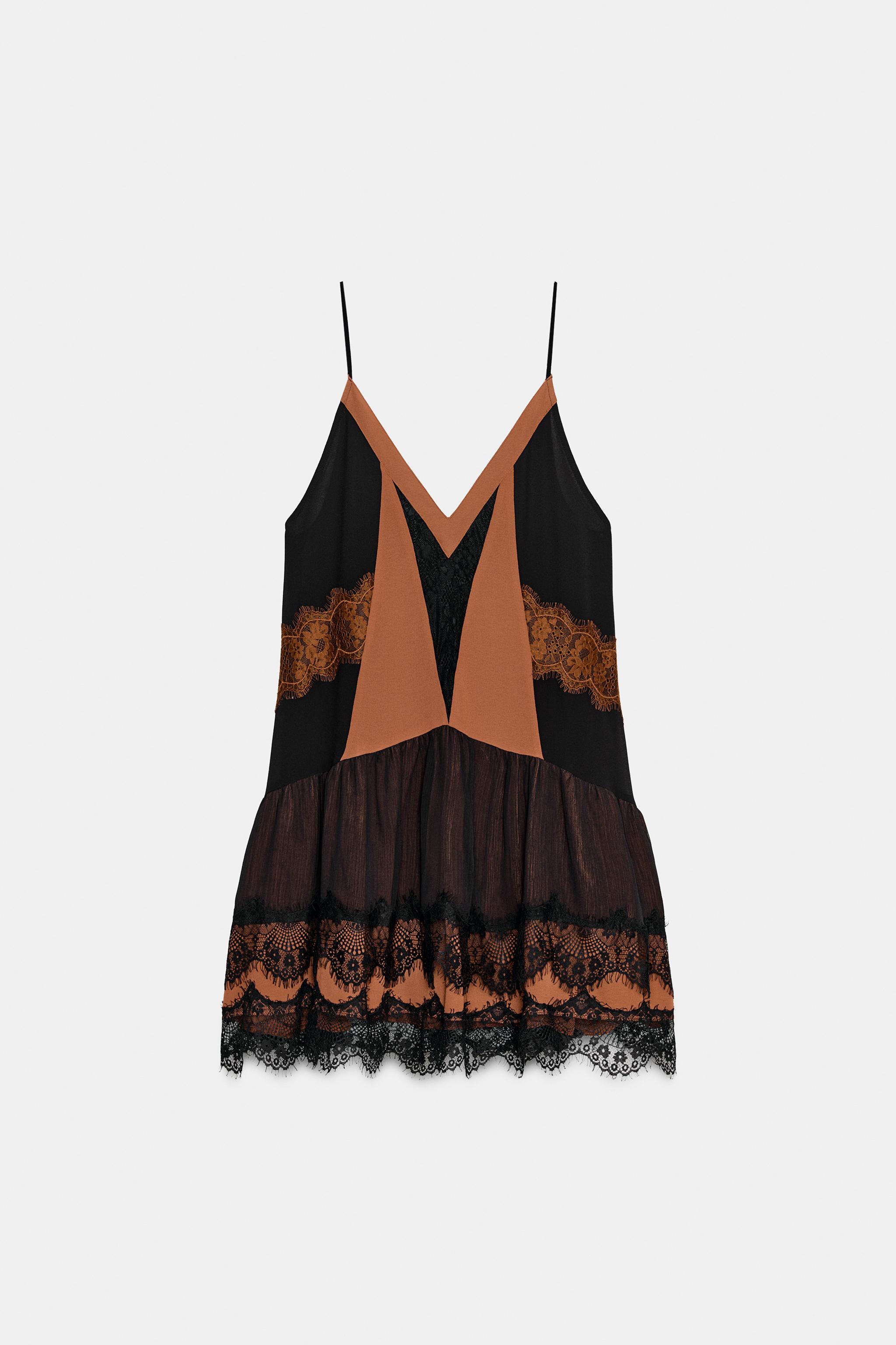 CONTRAST LACE SHORT DRESS - Black / Brown | ZARA Australia CONTRAST LACE SHORT DRESS - Black / Brown | ZARA Australia