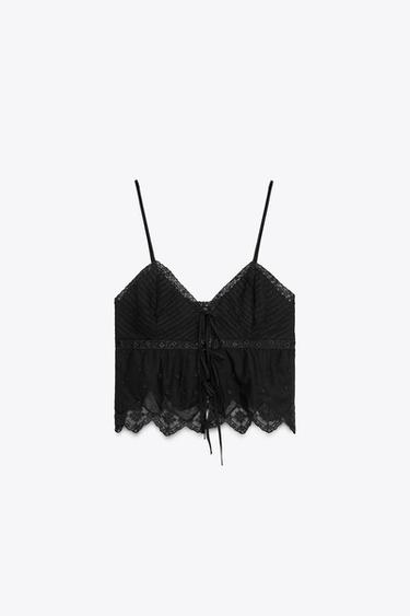 TOP À BRETELLES BRODÉES - Noir de Zara - Image 3