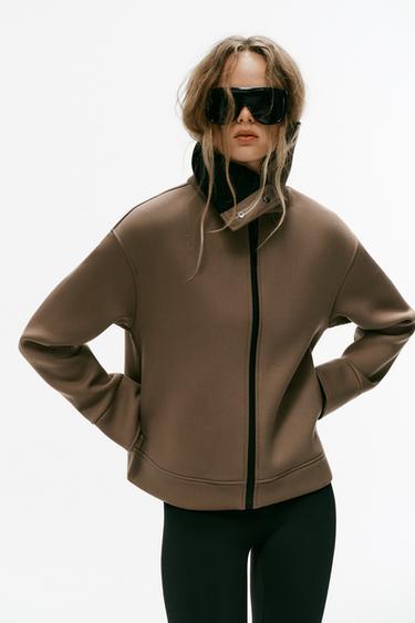CONTRAST HIGH-NECK JACKET — Dark beige 1