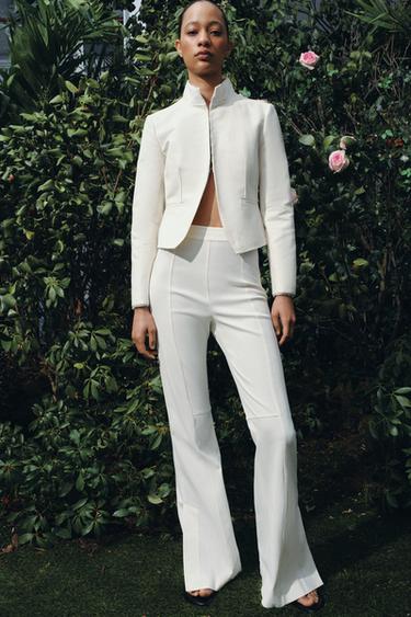 ZW COLLECTION FITTED BLAZER WITH CONTRAST FABRIC - Ecru by Zara - Image 4