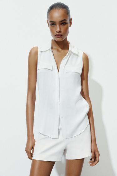 CAMISA SATINADA ZW COLLECTION - Blanco roto de Zara