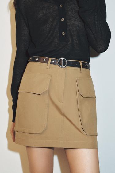 BELTED CARGO MINI SKIRT - Mid-camel by Zara