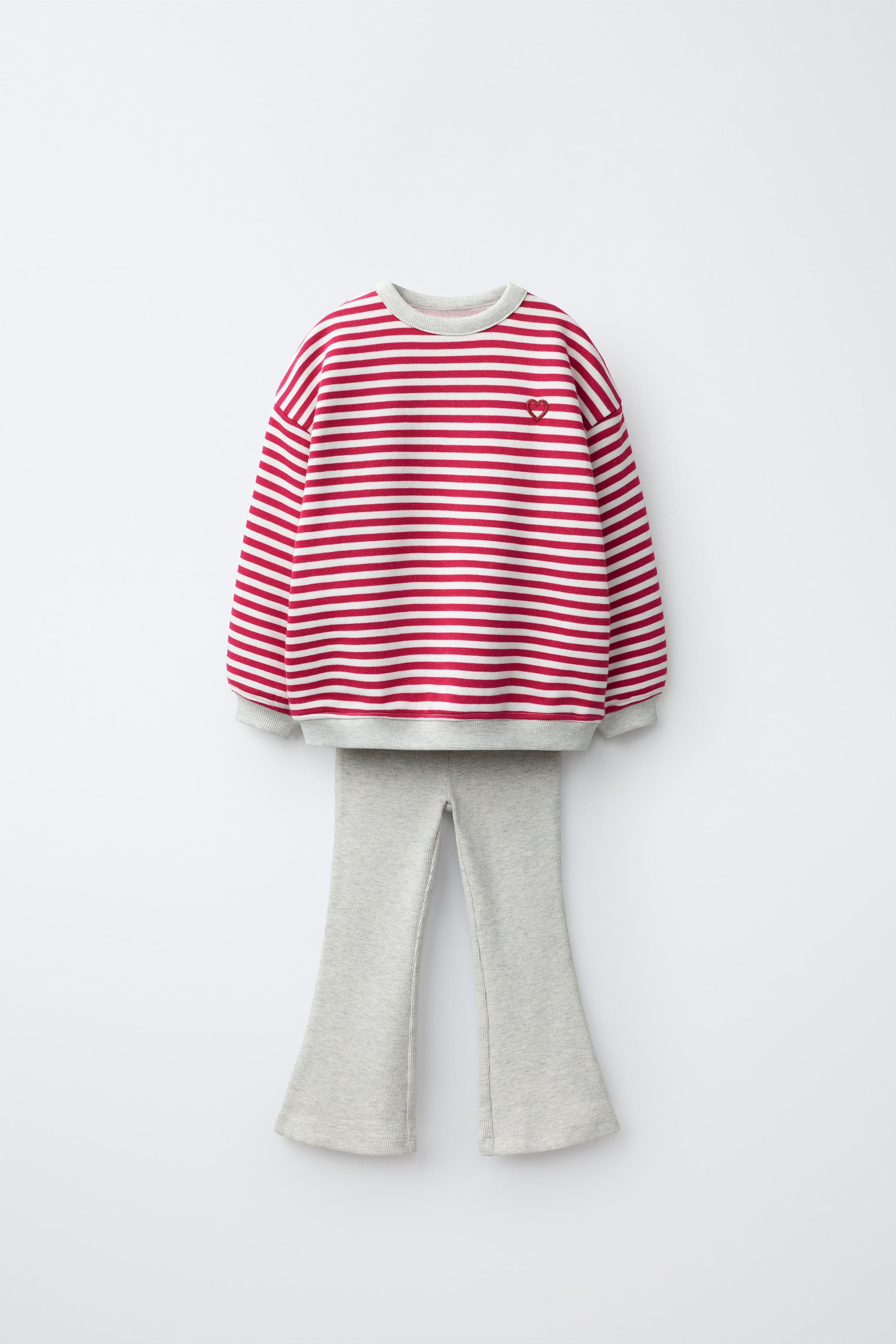 STRIPED SWEATSHIRT AND FLARE LEGGING SET — Ecru
