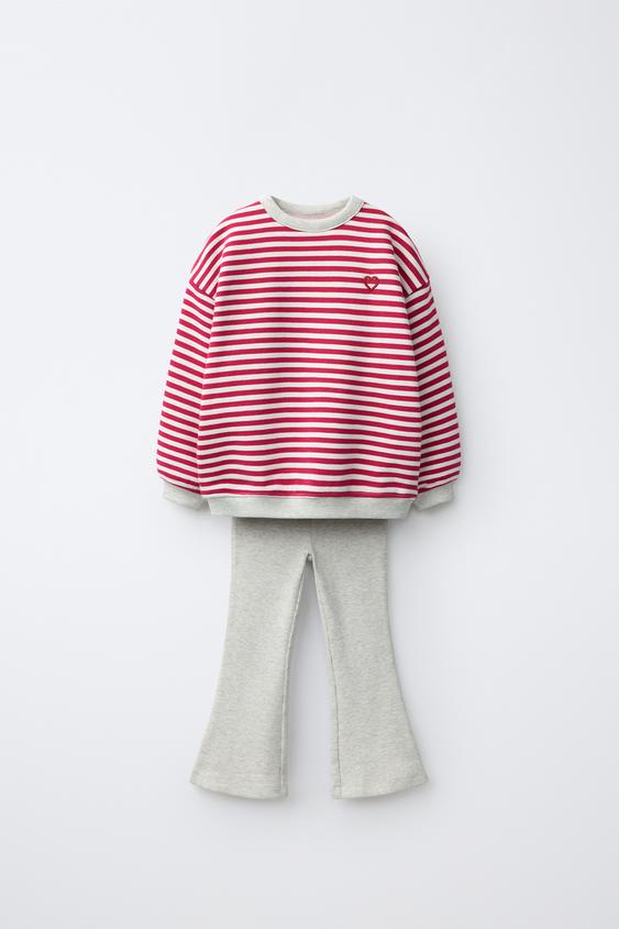STRIPED SWEATSHIRT AND FLARE LEGGINGS SET - Ecru by Zara - Image 0