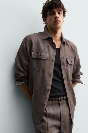 CHEMISE REGULAR FIT 100% LIN - Marron chiné de Zara - Image 4