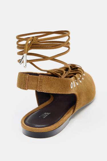 CHAUSSURES OUVERTES À L'ARRIÈRE À NOUER EN DAIM - Marron foncé de Zara - Image 5