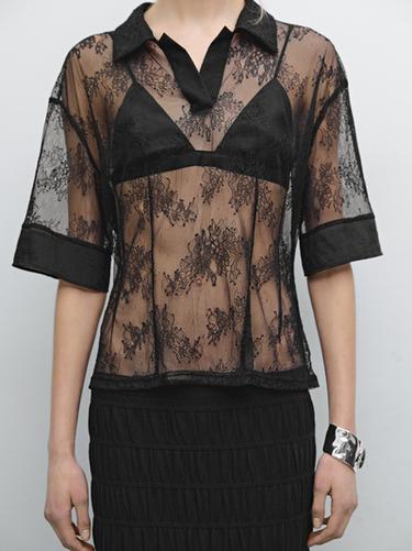 Zara Lace shirt with polo collar - Black