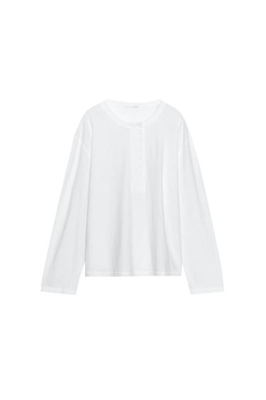 HENLEY T-SHIRT WITH LINEN BLEND - White by Zara