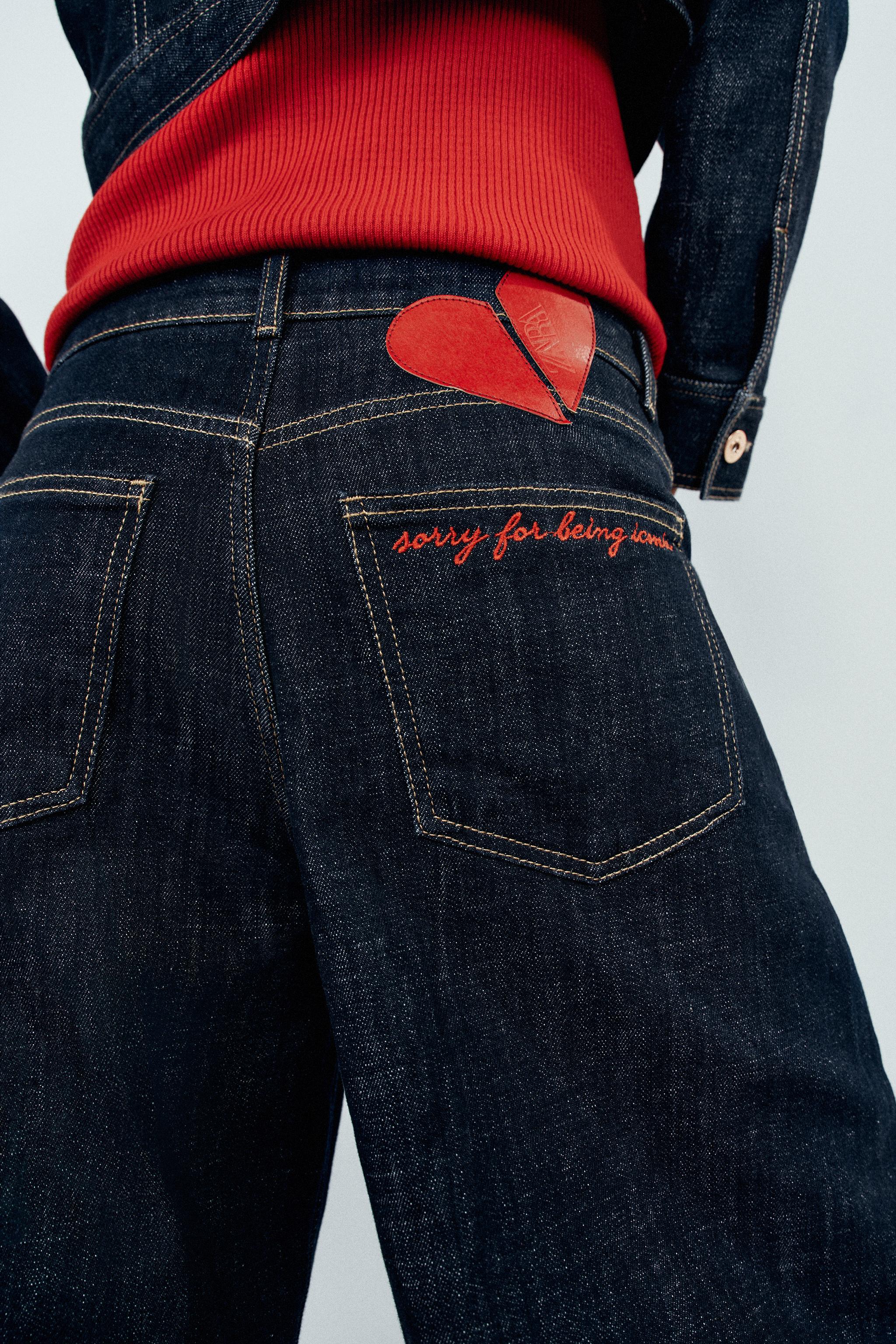 Zara Z1975 barrel yüksek bel arka nakışlı jean görsel 6