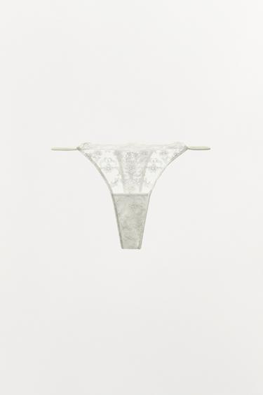 EMBROIDERED LACE THONG - white by Zara