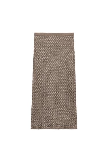 CABLE KNIT MIDI SKIRT - mink brown by Zara