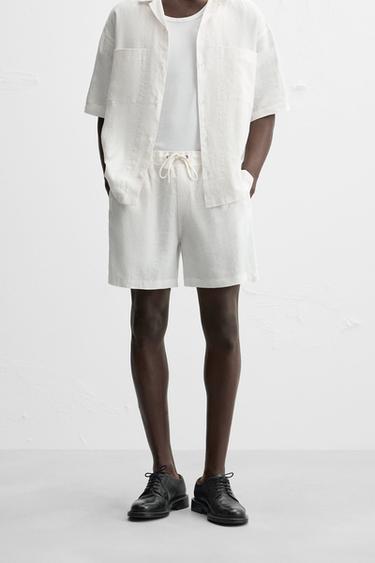 ШОРТИ ЗІ 100%-ГО ЛЬОНУ - Білий Zara