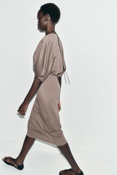 MIDI PIQUÉ DRESS WITH BELT - Light brown by Zara - Image 2