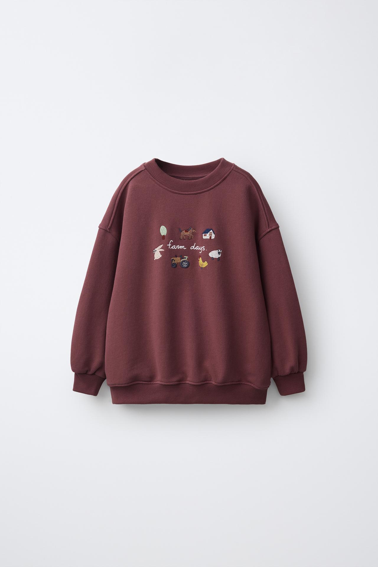 FARM EMBROIDERY SWEATSHIRT — Burgundy