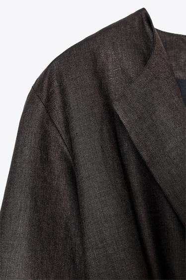 Zara ZW COLLECTION LINEN BELTED KIMONO - Brown