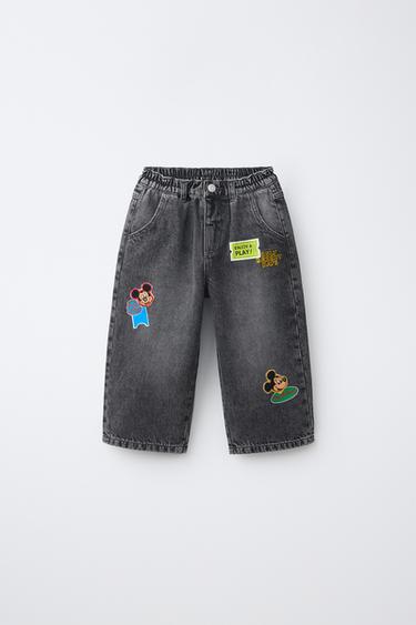 MICKEY MOUSE © DISNEY ЖАПСЫРМАЛЫ ТІК ПІШІМДІ ДЖИНС ШАЛБАР - Сұр мергель Zara компаниясынан