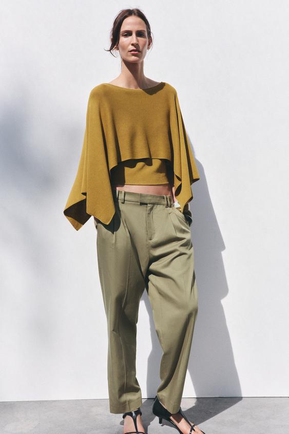 ÚPLETOVÝ TOP VE STYLU PELERÍNY - Olivově zelená od Zara - Obrázek 2