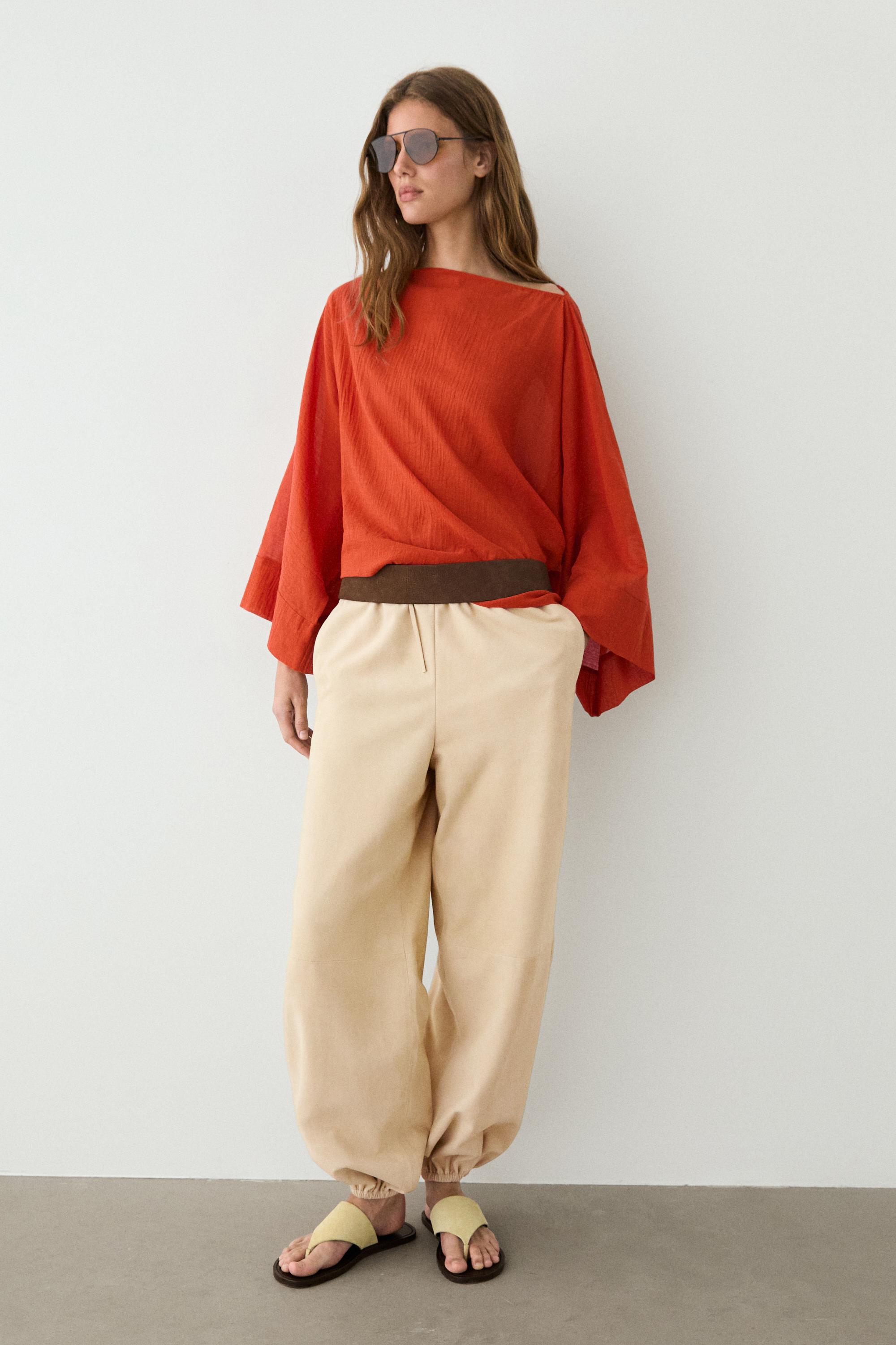 Flowing 100% cotton shirt with voluminous sleeves